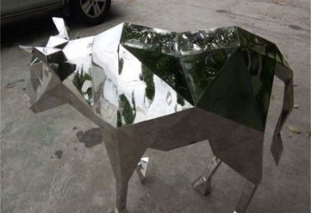 幾何牛雕塑 鏡面不銹鋼動物雕塑
