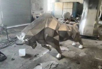 拉絲牛雕塑 幾何不銹鋼雕塑動物
