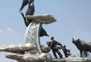 不銹鋼牛郎織女雕塑 店門口彩繪雕塑 步行街?jǐn)[件