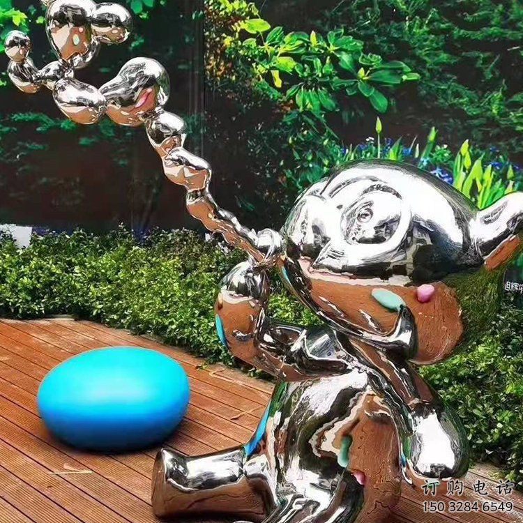 園林貓咪雕塑制作，噴漆運動雕塑，網格形式