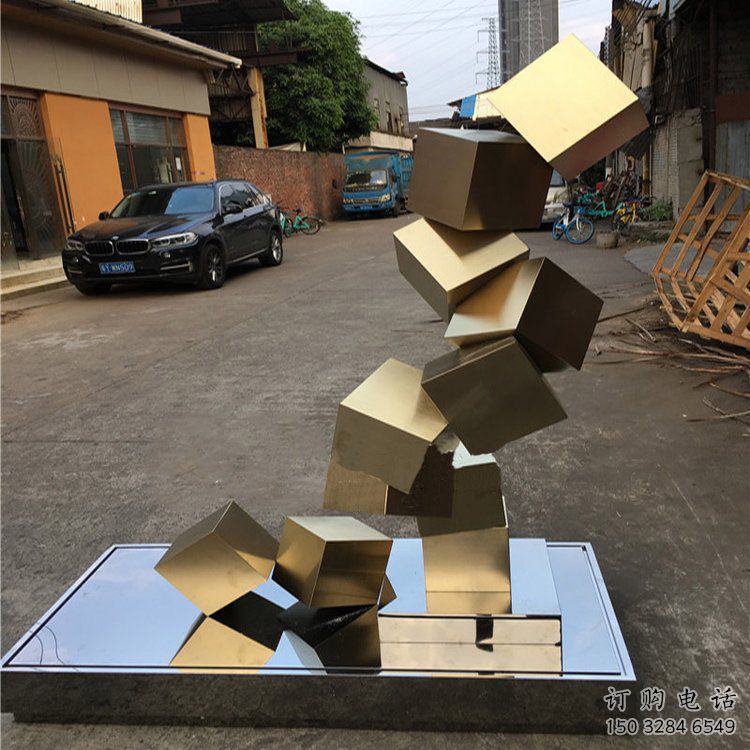 通用拉絲魔方雕塑廠家 鏤空創意擺件 別墅區雕塑