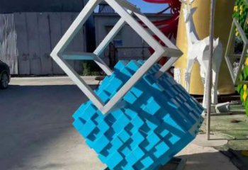 標(biāo)準(zhǔn)噴漆魔方雕塑廠家 中式村口小品 草地雕塑