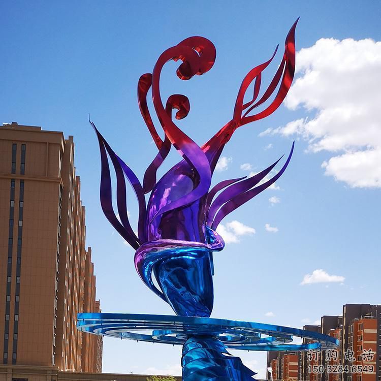 彩繪浪花雕塑制作廠家 電鍍現代波浪雕塑 公園波浪雕塑