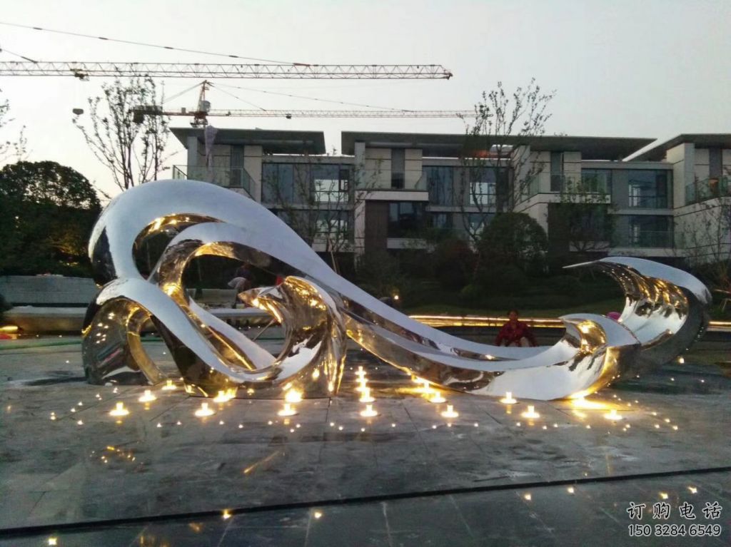 預定大型商場浪花雕塑 仿真海浪雕塑 鏡面波浪雕塑生產