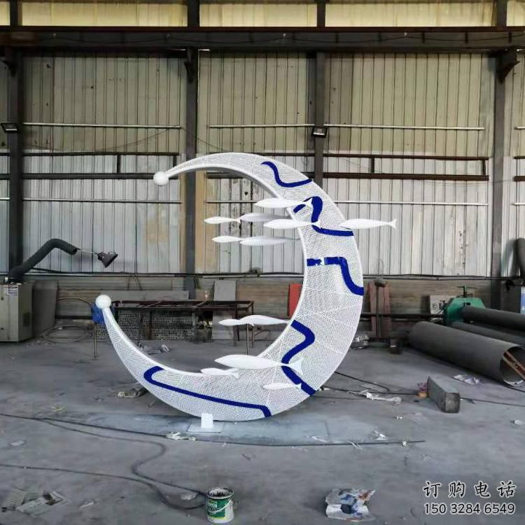 青花瓷月亮雕塑廠家，鐵藝文化雕塑，鑄造制作