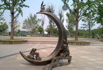 街道月亮雕塑制造商，鍛造景觀雕塑，古銅效果