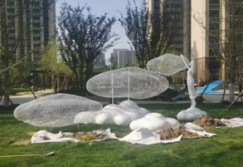 燈光云梯雕塑生產商 景觀梯子雕塑 商業街云朵雕塑