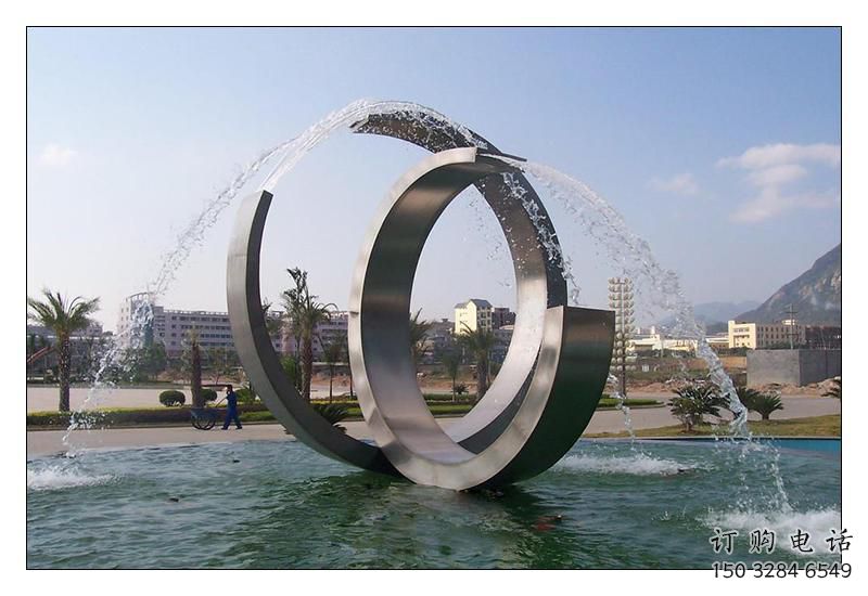 圓環噴泉雕塑廠家，地面旱地噴泉雕塑制作