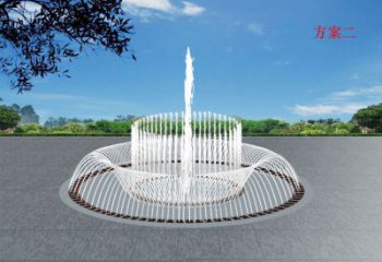 選用噴泉雕塑，燈光數(shù)控效果，戶外水景雕塑