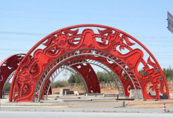 景區拱門雕塑,鏤空透雕設計，不銹鋼鏤空大門雕塑