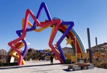 五角星拱門雕塑，廣場門口標識雕塑，不銹鋼烤漆材質