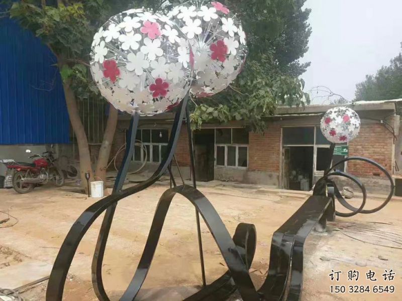蒲公英坐凳雕塑制作，幾何原理方案，烤漆坐凳雕塑