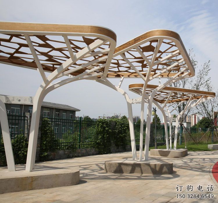 鏤空不銹鋼大樹葉廊架雕塑