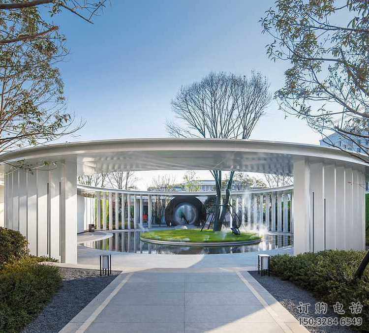 藝術(shù)型廊架雕塑，不銹鋼長廊雕塑