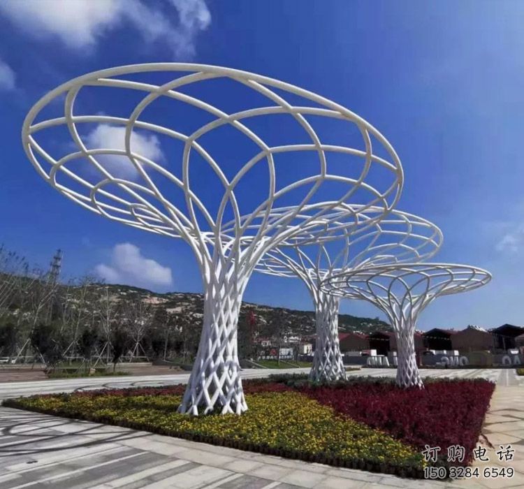 魚簍廊架雕塑，鏤空結構，不銹鋼管廊架雕塑