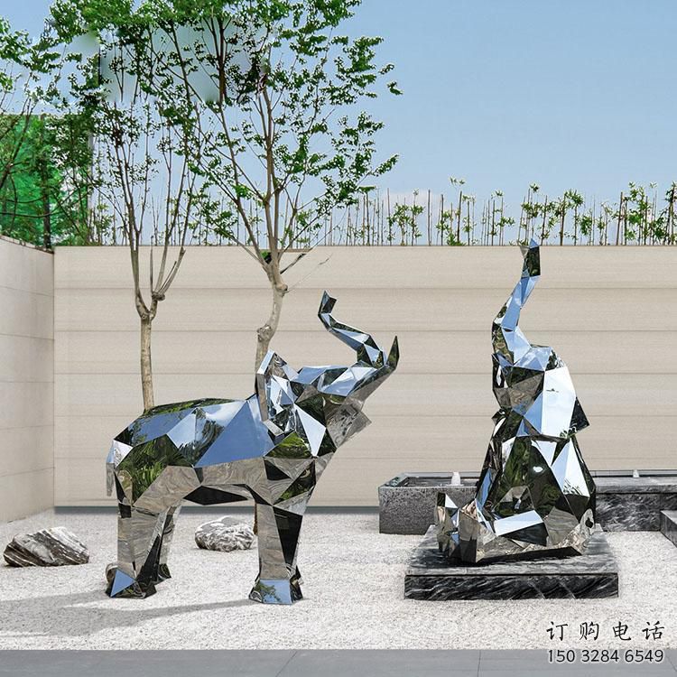 鏡面大象雕塑展品，亮面效果制作，切面大象雕塑精品