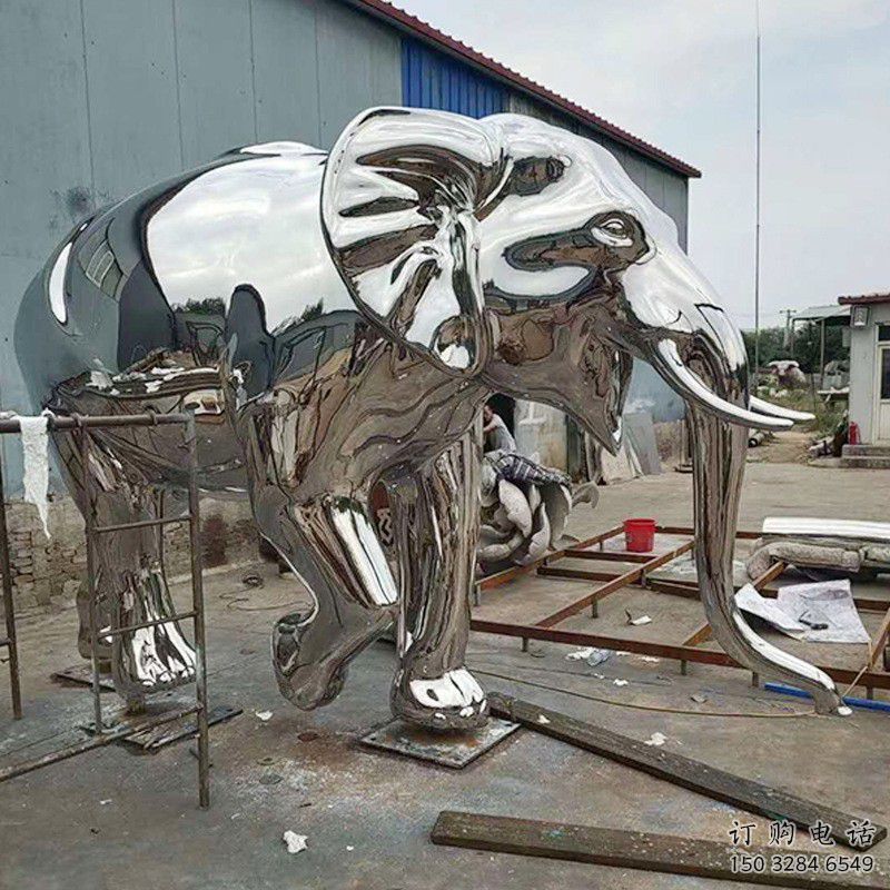 不銹鋼大象雕塑生產，廣場雕塑，鏡面大象雕塑展品