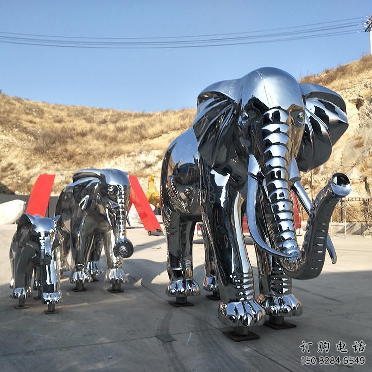金屬大象雕塑廠家，動物景觀雕塑，不銹鋼動物雕塑提供