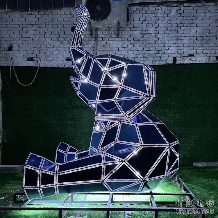 金屬大象景觀雕塑通用，城市雕塑，彩色鏤空大象雕塑指用