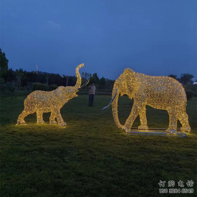 景觀大象雕塑造型選用，美陳雕塑，鏤空燈光大象雕塑標準