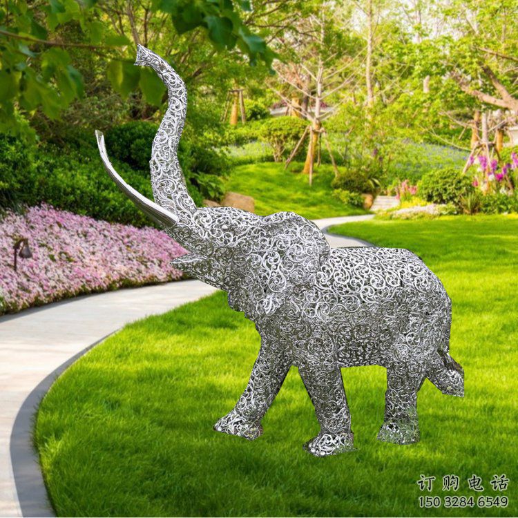 主題大象雕塑制作，美陳概念，鐵藝鏤空大象雕塑