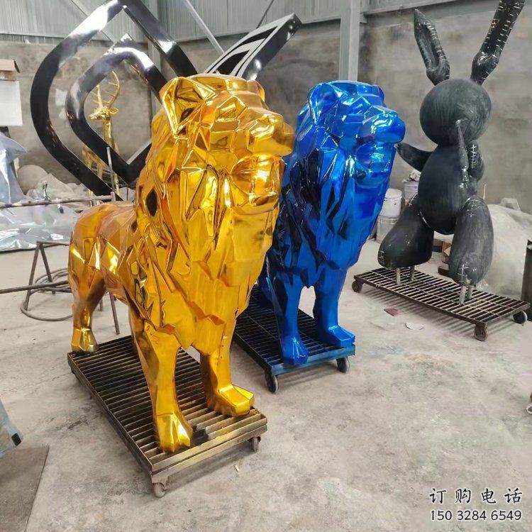 電鍍獅子雕塑精選，美陳雕塑，鍛造不銹鋼獅子雕塑通用