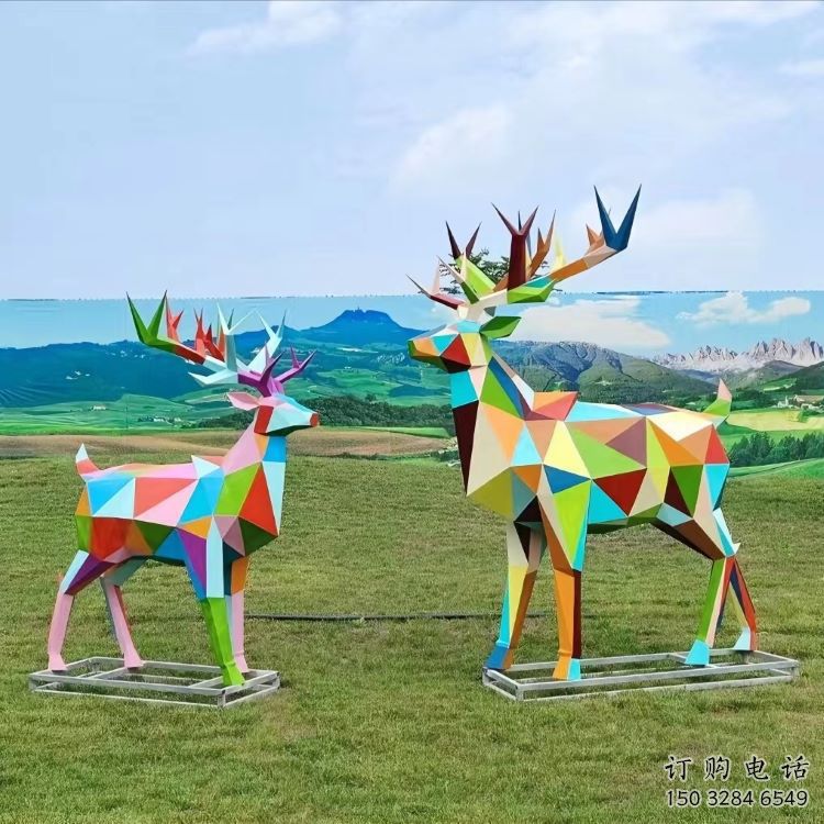 藝術小鹿雕塑觀賞型，街景小品，烤漆小鹿雕塑常用