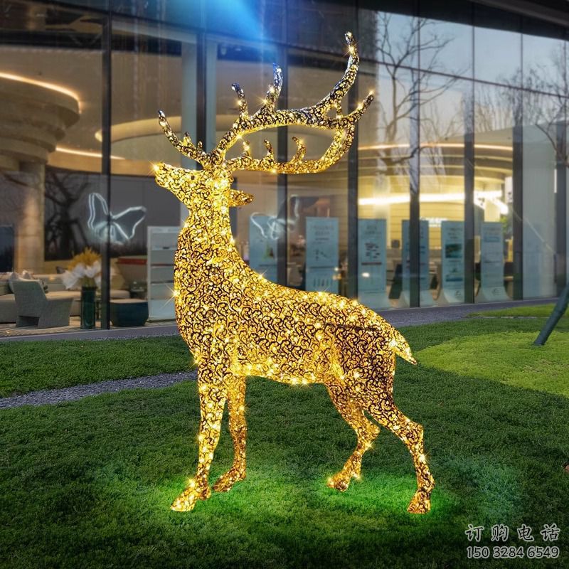 燈光梅花鹿雕塑定價，街頭雕塑，編織鏤空梅花鹿雕塑定價
