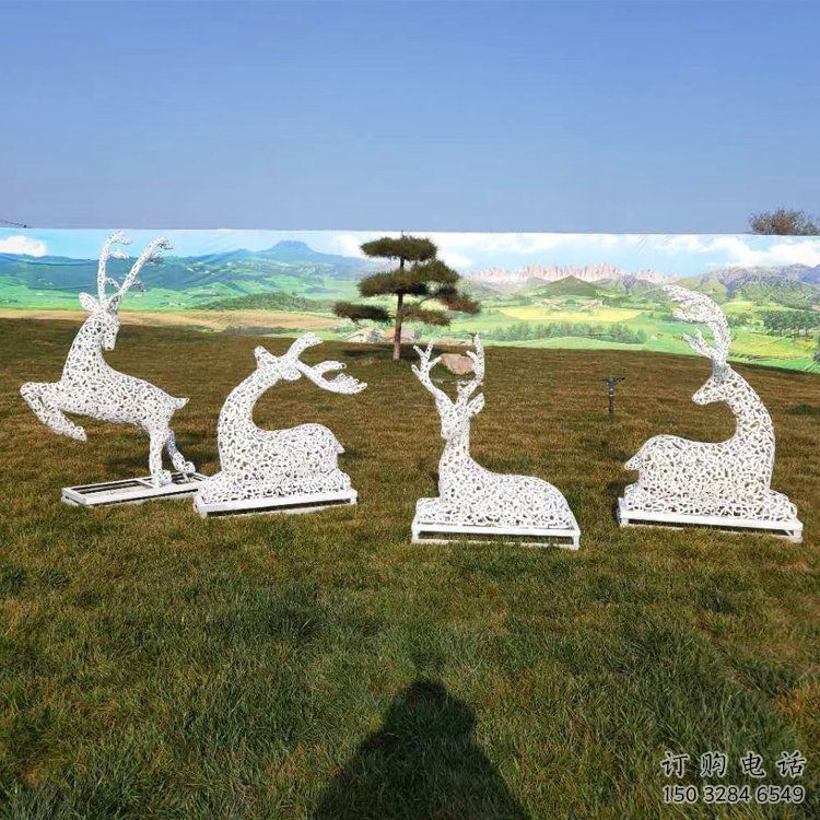 大型小鹿雕塑常用，戶外擺放，鏤空小鹿雕塑展示專供
