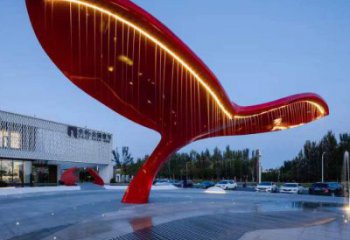 不銹鋼鯨魚造型廊架雕塑-發光藝術設計