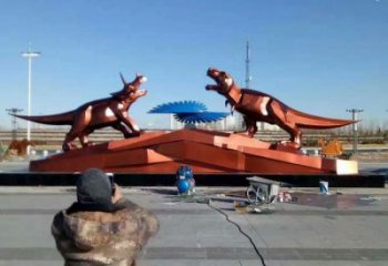 恐龍雕塑服務(wù)商，景觀雕塑，戶外幾何恐龍雕塑訂做