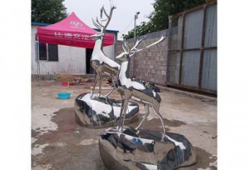 廣場小鹿雕塑批發，廣場系列，鏡面小鹿雕塑定價