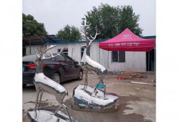 現代小鹿雕塑定制，中式工藝，鏡面仿真小鹿雕塑優價