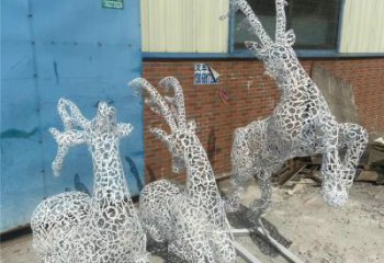 梅花鹿雕塑精品，白鋼構(gòu)件，鏤空梅花鹿雕塑廠家