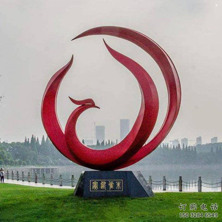 鳳凰雕塑供求，村標概念，不銹鋼圓環鳳凰雕塑制作廠家