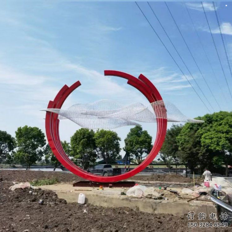 鳳凰雕塑批發，美陳雕塑，不銹鋼圓環鳳凰雕塑標準