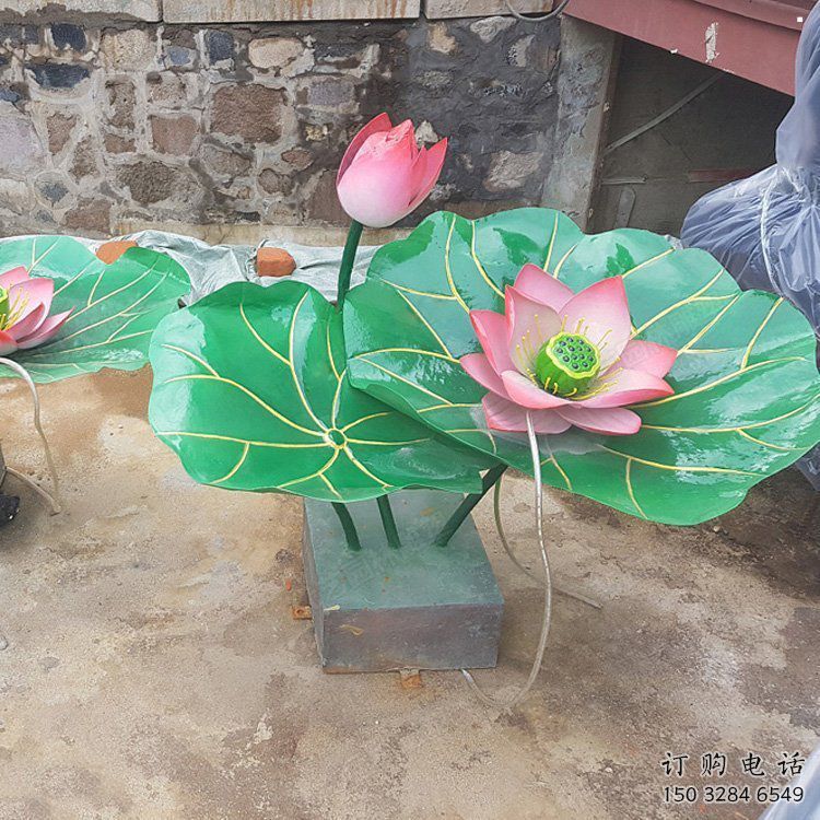 烤漆荷花雕塑制造商，室外軟裝，景觀荷花雕塑承接
