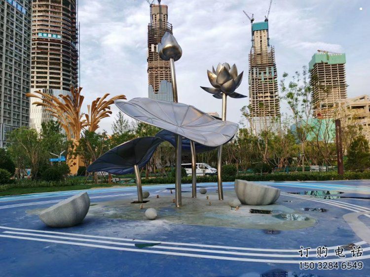 花園荷葉雕塑廠家，標識雕塑，不銹鋼荷葉雕塑優選