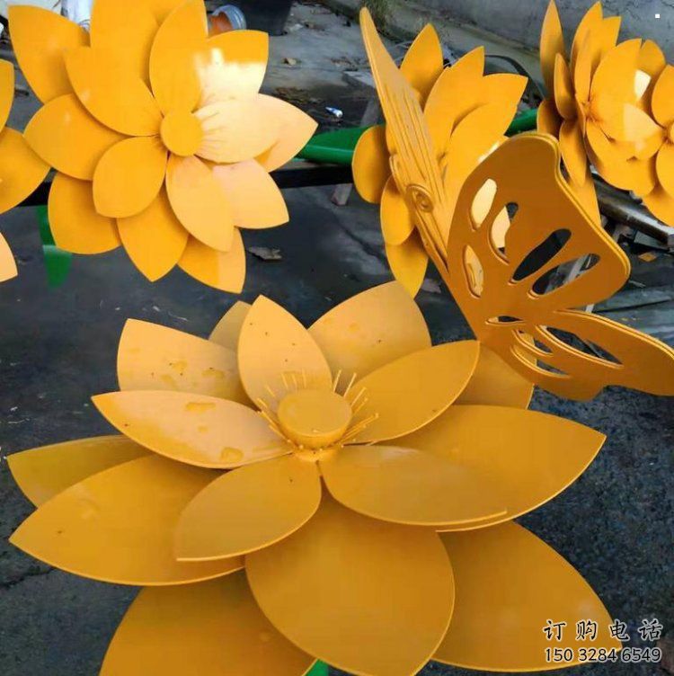 黃蓮花雕塑預定，露天雕塑，公園烤漆黃蓮花雕塑廠家