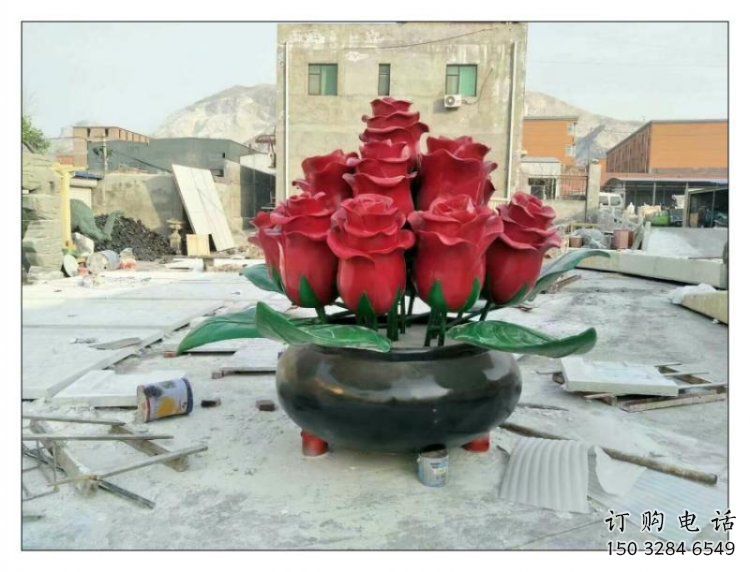 玫瑰花雕塑定做廠家，村標概念，廣場不銹鋼玫瑰花雕塑
