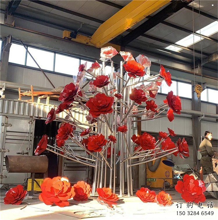 玫瑰花雕塑供應，街景小品，鍛鋼不銹鋼玫瑰花雕塑優價