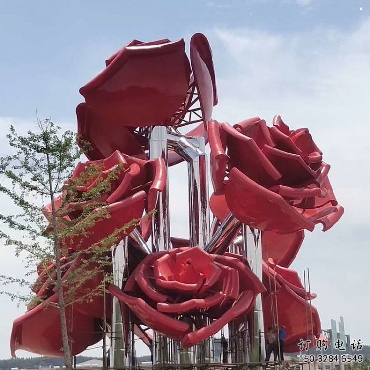 玫瑰花雕塑展品，標識雕塑，不銹鋼玫瑰花雕塑選用