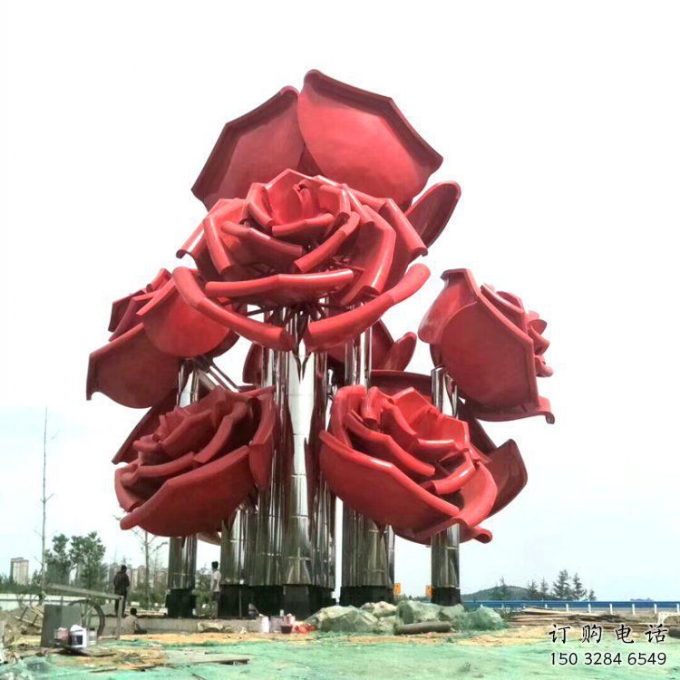 玫瑰花雕塑指用，小區擺件，不銹鋼玫瑰花雕塑制作
