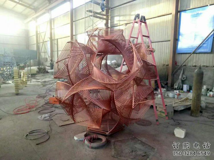 花球雕塑訂做，街景小品，不銹鋼花球雕塑制作廠家