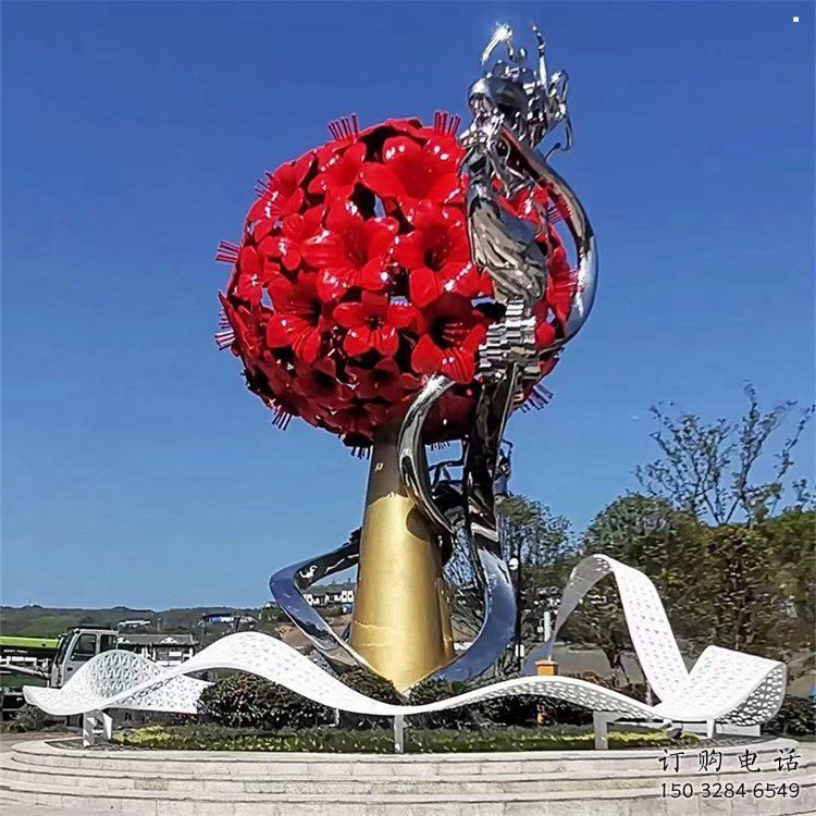 大型玫瑰花朵雕塑公司，花園小品，玫瑰花朵雕塑常用