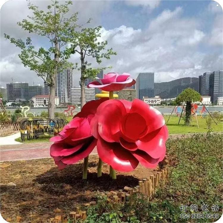 制造牡丹花雕塑廠家，地標擺件，烤漆不銹鋼牡丹花雕塑精選