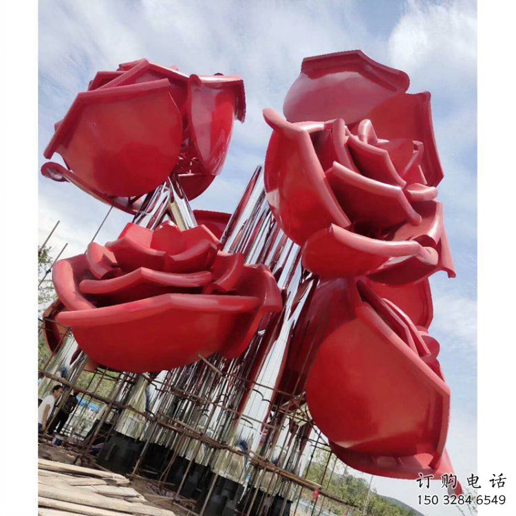 牡丹花雕塑制造，街景小品，花朵牡丹花雕塑廠家