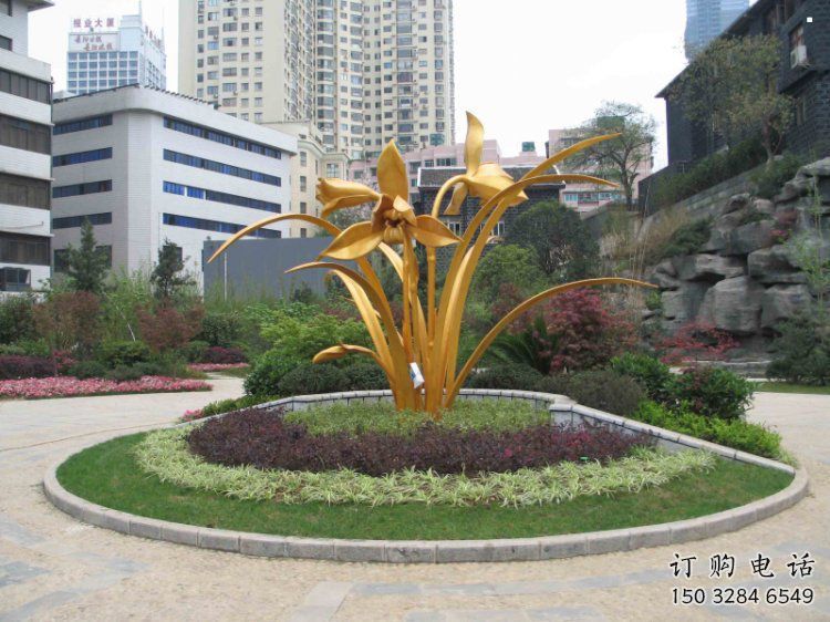蘭花雕塑精選，露天雕塑，不銹鋼蘭花雕塑制作廠家