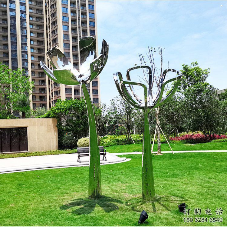 百合花雕塑精選，美陳雕塑，鏡面不銹鋼百合花雕塑通用