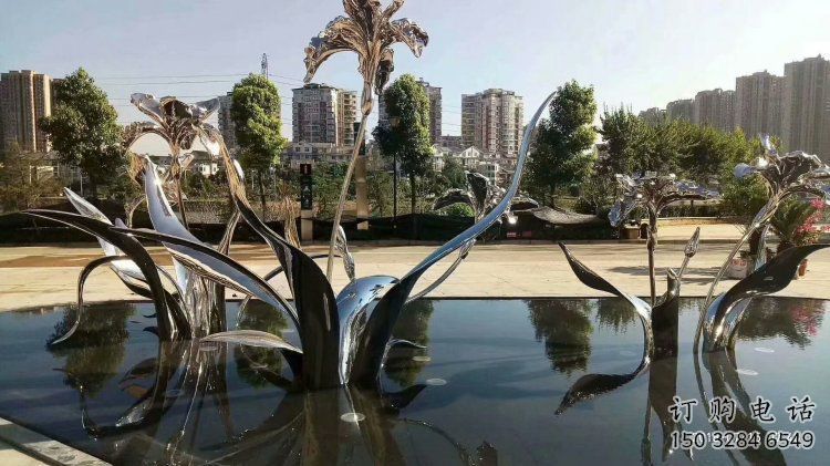 百合花雕塑生產，景區案例，不銹鋼百合花雕塑優選
